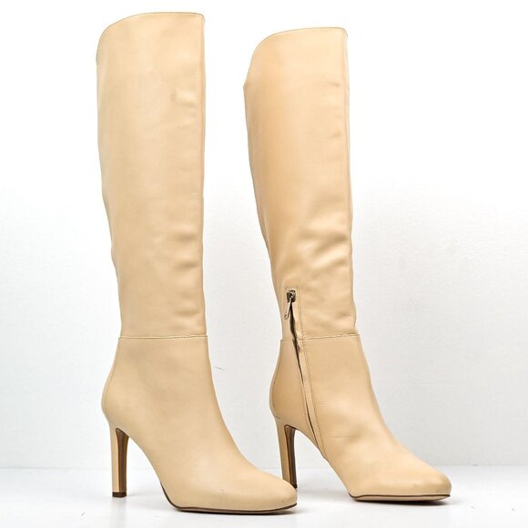 Sam Edelman Women Shauna Eggshell leather Zip Round Heel Tall Boots sz 10 - Picture 1 of 9